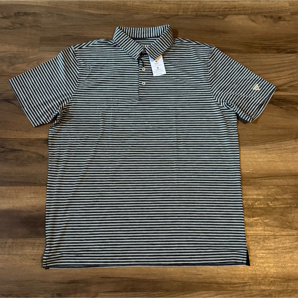 Maelreg Mens Performance Polo Shirt Black Stripe UPF 30+ Stretch L NEW